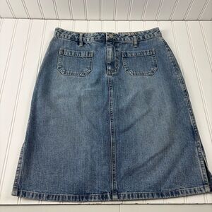 VTG Y2K Old Navy Denim Skirt Wmn's Sz 2 Modest Front Patch Pockets Boho Sd Slits